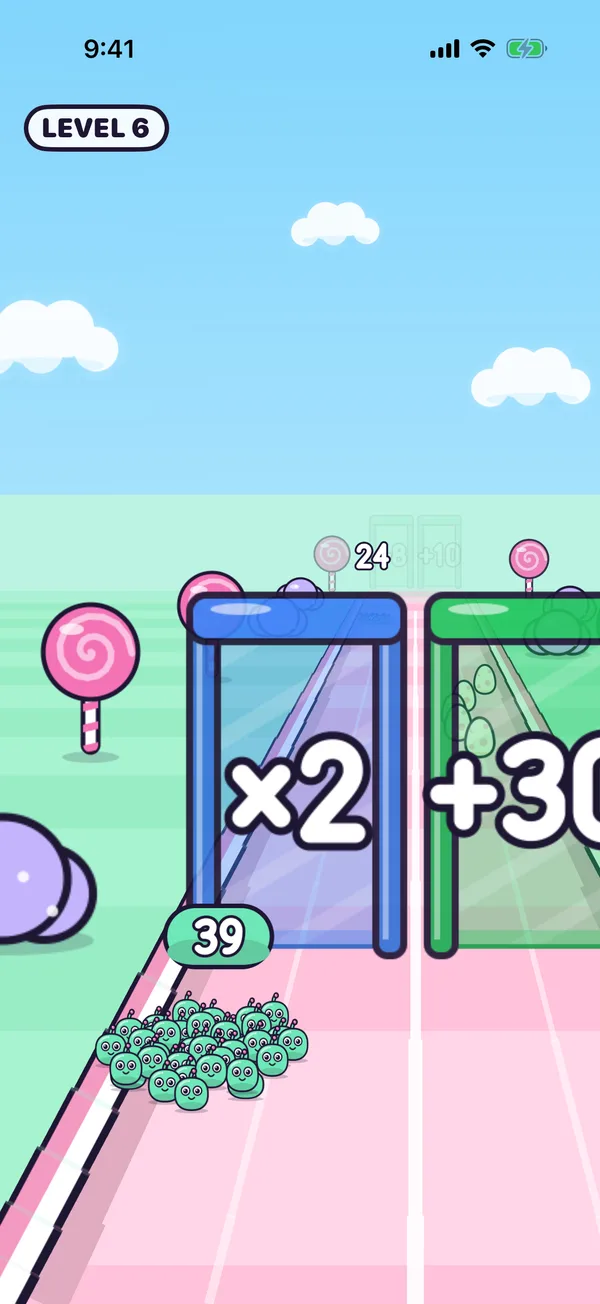 Two gates, x2 and +30, in front of the jelly crowd